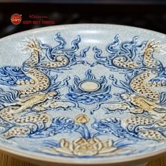 Mâm Bồng Men Rạn Họa Tiết Song Long