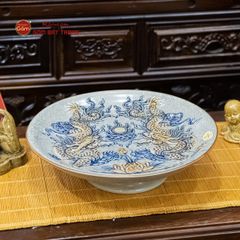 Mâm Bồng Men Rạn Họa Tiết Song Long