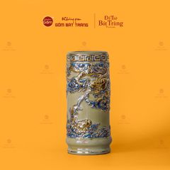 Ống Hương Thờ Men Hoàng Tộc Vẽ Vàng Họa Tiết Cá Chép Hóa Rồng