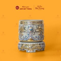 Bát Hương Men Hoàng Tộc Vẽ Vàng Họa Tiết Song Long Chầu Nguyệt
