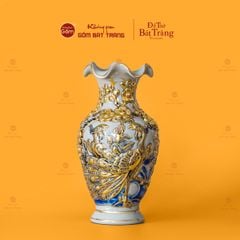 Lọ Hoa Thờ Miệng Lượn Men Hoàng Tộc Vẽ Vàng Họa Tiết Công Đào