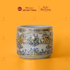 Bát Hương Men Hoàng Tộc Vẽ Vàng Họa Tiết Song Long Chầu Nguyệt