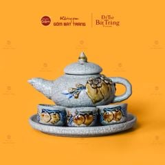 Bộ Ấm Chén Thờ Men Rạn Họa Tiết Hoa Đào