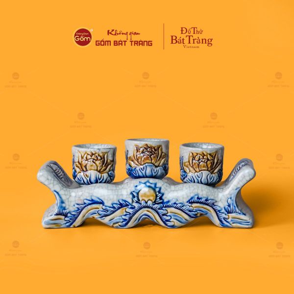 Bộ Kỷ Ngai 3 Chén Thờ Men Rạn