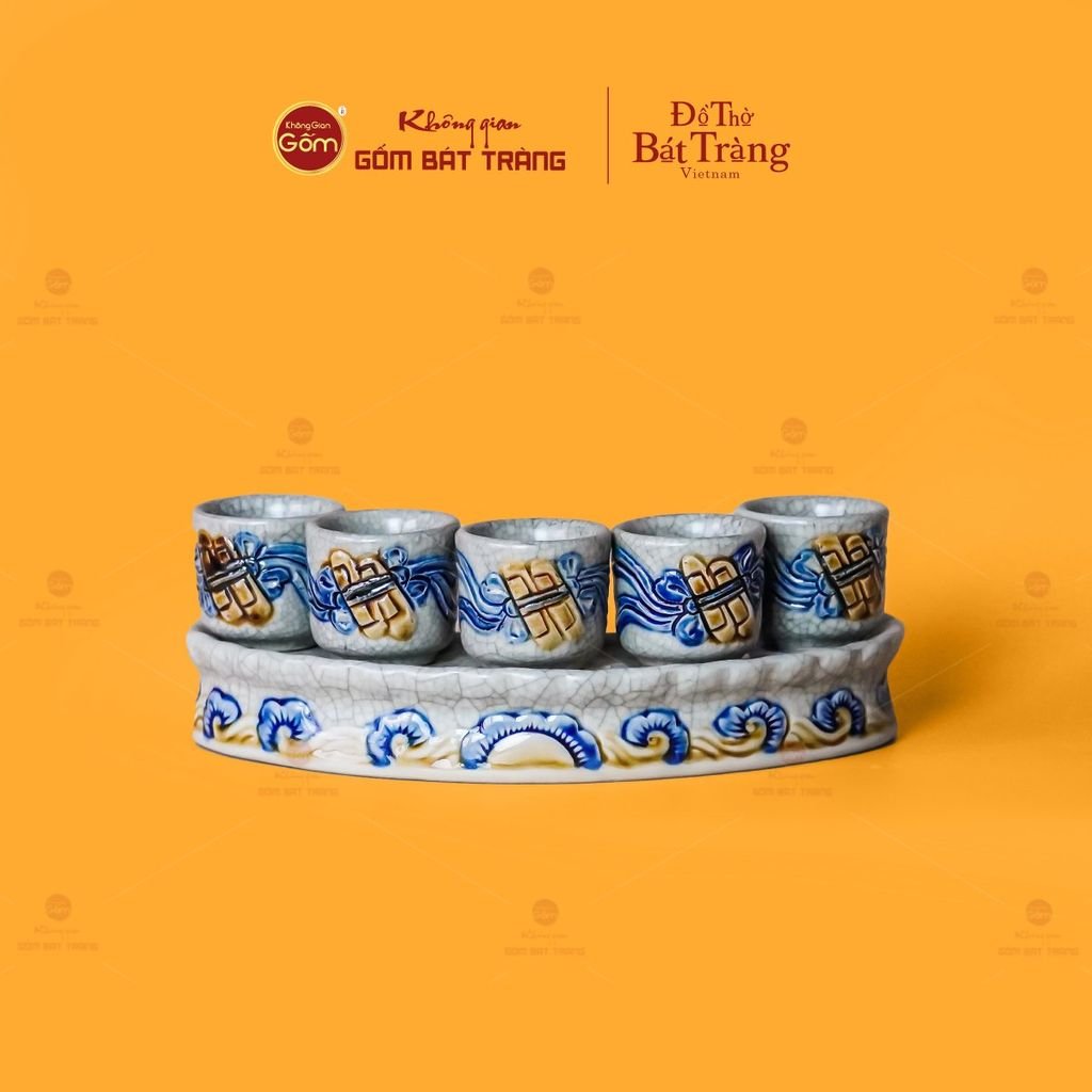 Bộ Kỷ 5 Chén Thờ Cong Men Rạn