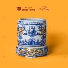Bát Hương Thờ Men Rạn Họa Tiết Song Long Chầu Nguyệt