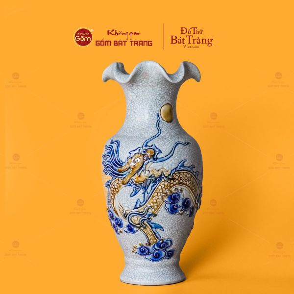 Lọ Hoa Miệng Lượn Men Rạn Họa Tiết Hồi Long Hướng Nhật