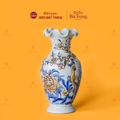 Lọ Hoa Miệng Lượn Men Rạn Họa Tiết Công Đào
