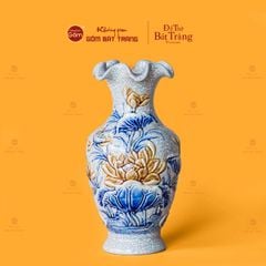 Lọ Hoa Miệng Lượn Men Rạn Họa Tiết Kim Liên
