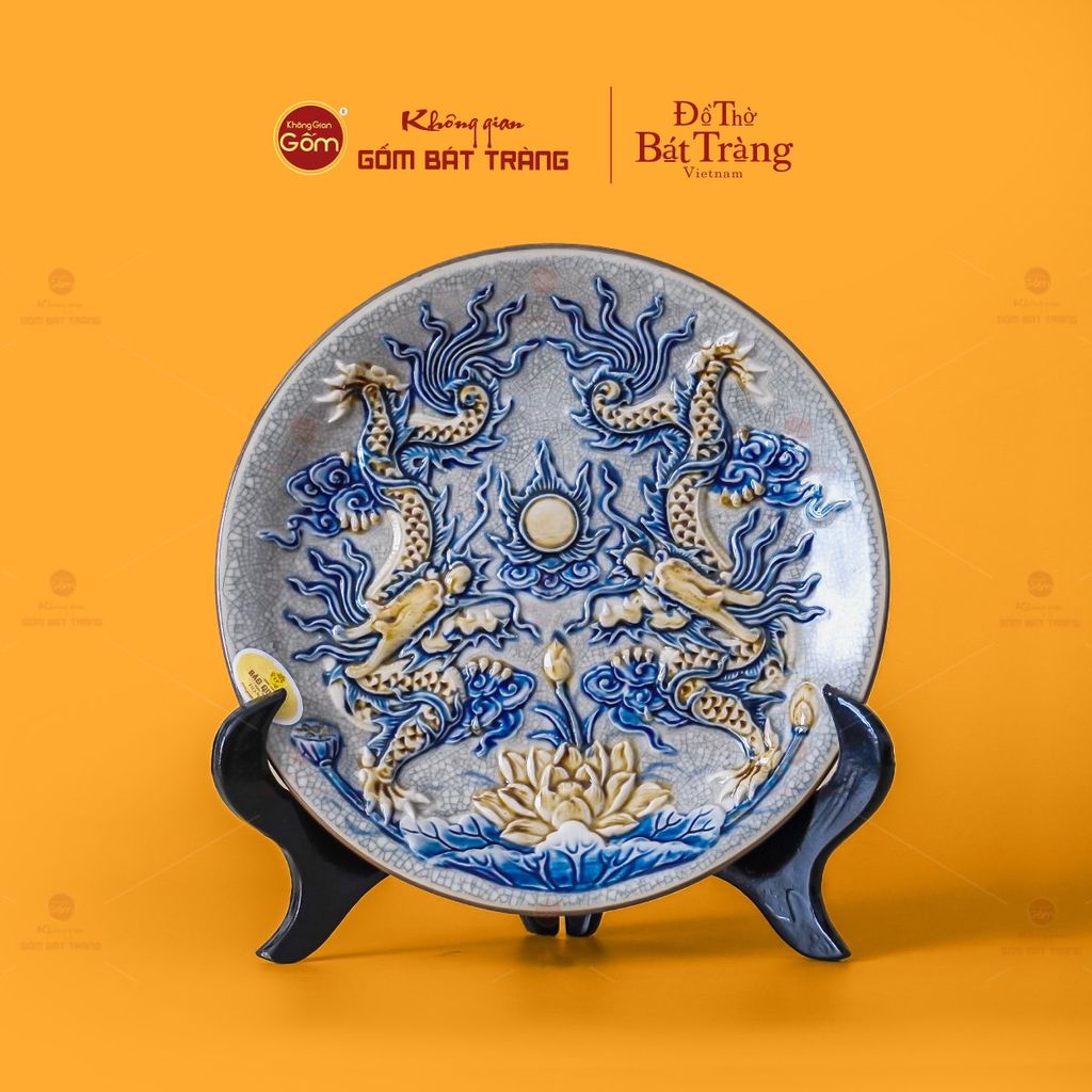 Mâm Bồng Men Rạn Họa Tiết Song Long