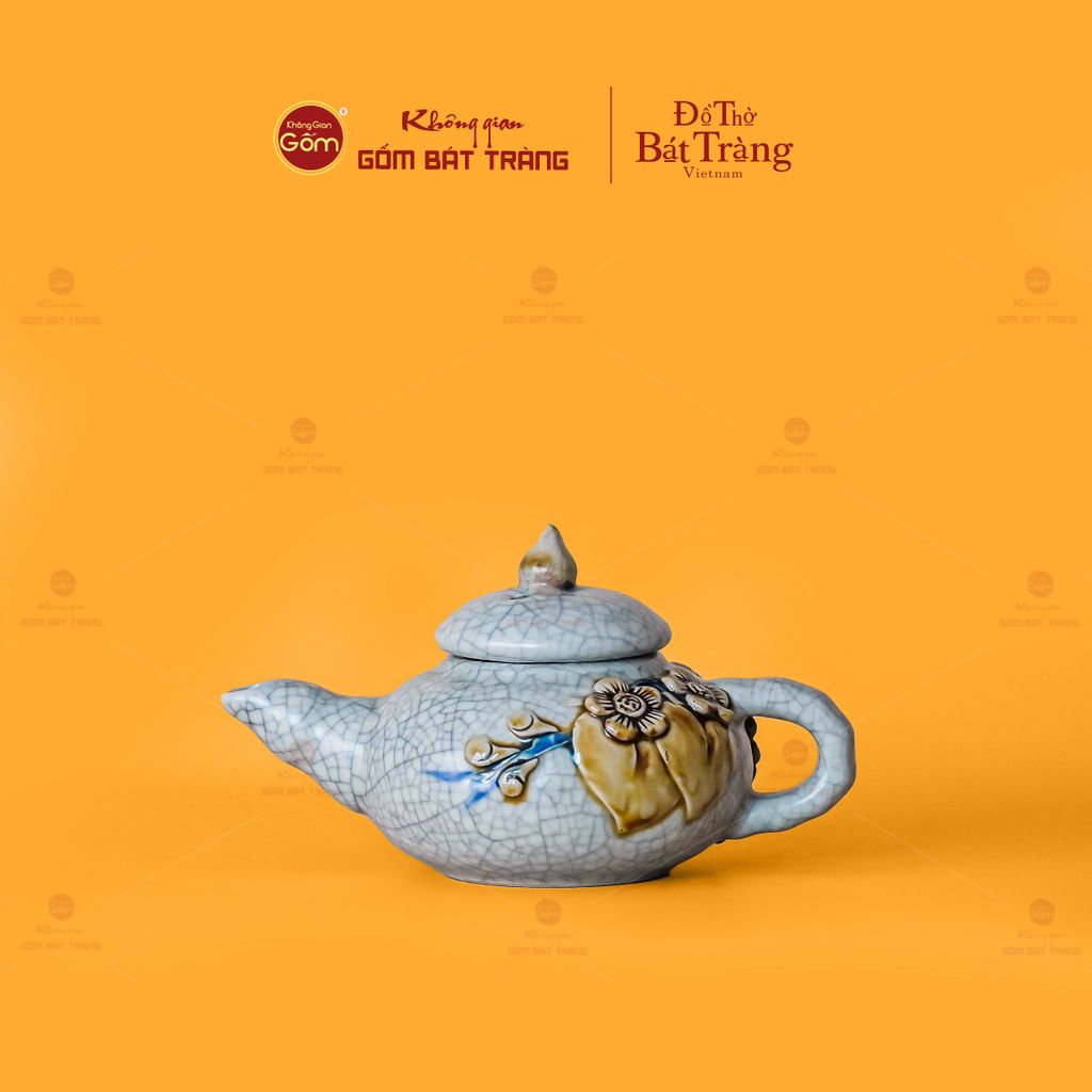 Bộ Ấm Chén Thờ Men Rạn Vẽ Vàng