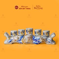 Bộ Kỷ Ngai 5 Chén Thờ Men Rạn Vẽ Vàng