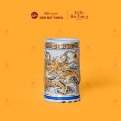 Ống Hương Thờ Kim Long Chầu Nhật Men Rạn Vẽ Vàng