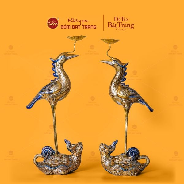 Hạc Thờ Men Rạn Vẽ Vàng (Chiếc)