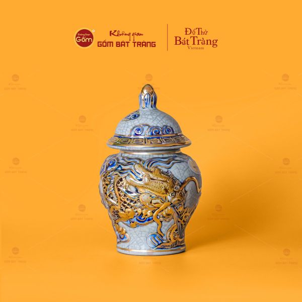 Chóe Thờ Kim Long Men Rạn Vẽ Vàng