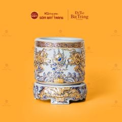 Bát Hương Song Long Chầu Nguyệt Men Rạn Vẽ Vàng