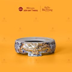 Bát Hương Song Long Chầu Nguyệt Men Rạn Vẽ Vàng