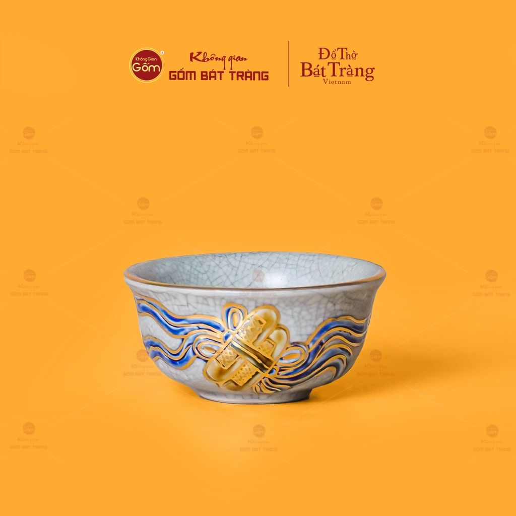 Bát Cơm Thờ Men Rạn Vẽ Vàng