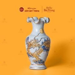 Lọ Hoa Miệng Lượn Rồng Chầu Nhật Men Rạn Vẽ Vàng