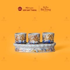 Bộ Kỷ 3 Chén Thờ Cong Men Rạn Vẽ Vàng