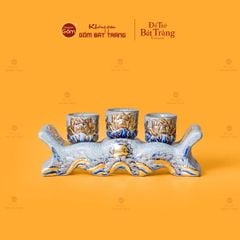 Bộ Kỷ Ngai 3 Chén Thờ Men Rạn Vẽ Vàng