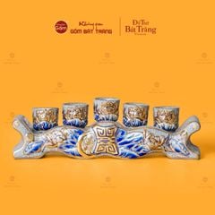 Bộ Kỷ Ngai 5 Chén Thờ Men Rạn Vẽ Vàng
