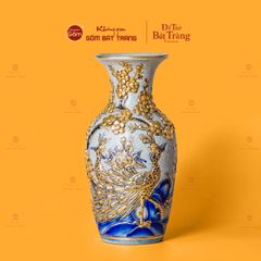 Lọ Hoa Thờ Công Đào Men Rạn Vẽ Vàng