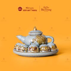 Bộ Ấm Chén Thờ Men Rạn Vẽ Vàng