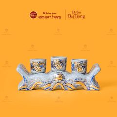 Bộ Kỷ Ngai 3 Chén Thờ Men Rạn Vẽ Vàng