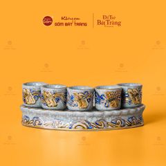 Bộ Kỷ 5 Chén Thờ Cong Men Rạn Vẽ Vàng