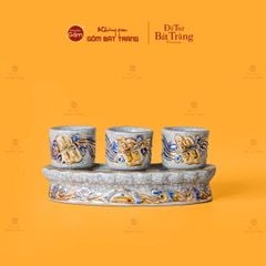 Bộ Kỷ 3 Chén Thờ Cong Men Rạn Vẽ Vàng