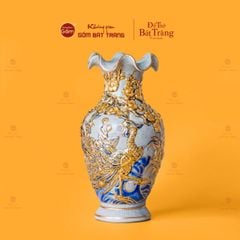 Lọ Hoa Miệng Lượn Công Đào Men Rạn Vẽ Vàng