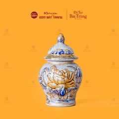Chóe Thờ Hoa Sen Men Rạn Vẽ Vàng