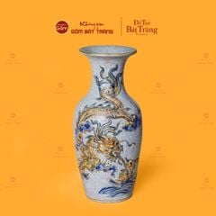 Lọ Hoa Thờ Vẽ Rồng Men Rạn Vẽ Vàng