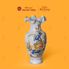 Lọ Hoa Miệng Lượn Hoa Sen Men Rạn Vẽ Vàng