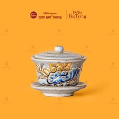 Bát Sâm Thờ Hoa Sen Men Rạn Vẽ Vàng