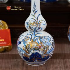 Nậm Rượu Men Lam Vẽ Vàng Họa Tiết Hoa Sen