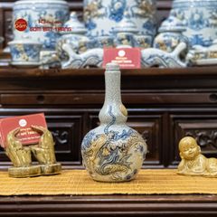 Nậm Rượu Thờ Hai Bầu Men Rạn Họa Tiết Rồng Chầu Nhật