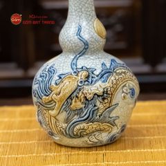 Nậm Rượu Thờ Hai Bầu Men Rạn Họa Tiết Rồng Chầu Nhật