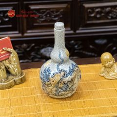 Nậm Rượu Thờ Hai Bầu Men Rạn Họa Tiết Rồng Chầu Nhật