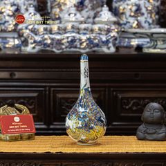 Nậm Rượu Thờ Men Lam Nổi Độc Long Vẽ Vàng