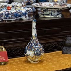 Nậm Rượu Thờ Men Lam Nổi Độc Long Vẽ Vàng