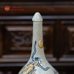 Nậm Rượu Thờ Men Rạn Họa Tiết Kim Long Chầu Nhật
