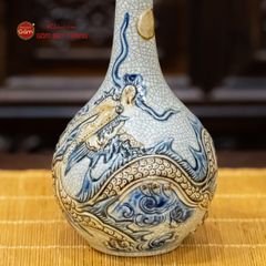 Nậm Rượu Thờ Men Rạn Họa Tiết Kim Long Chầu Nhật