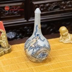 Nậm Rượu Thờ Men Rạn Họa Tiết Kim Long Chầu Nhật
