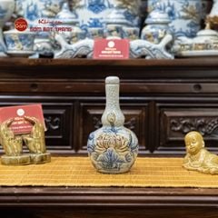 Nậm Rượu Thờ Hai Bầu Men Rạn Họa Tiết Hoa Sen