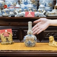 Nậm Rượu Thờ Hai Bầu Men Rạn Họa Tiết Hoa Sen