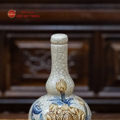 Nậm Rượu Thờ Hai Bầu Men Rạn Họa Tiết Hoa Sen