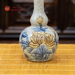 Nậm Rượu Thờ Hai Bầu Men Rạn Họa Tiết Hoa Sen