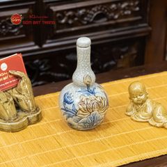 Nậm Rượu Thờ Hai Bầu Men Rạn Họa Tiết Hoa Sen